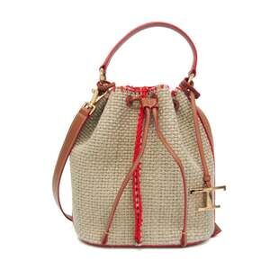 Tod's T Timeless Drawstring Bag Women's Cotton Canvas,Leather Handbag,Shoulde...